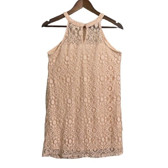 Monteau Womens Pink Lace Overlay Keyhole Halter Mini Shift Dress Medium - Picture 7 of 7